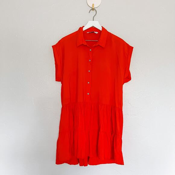 ZARA Coral Rhinestone Button Dress Large - Picture 5 of 5